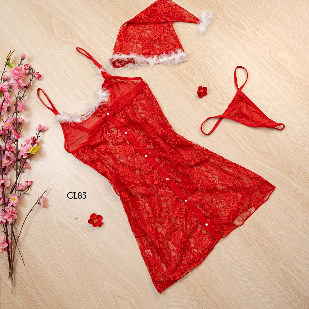 [PRODUK TERLARIS] LINGERIE MINI DRESS FOR COSTUME NATAL SEMI TRANSPARAN CL85