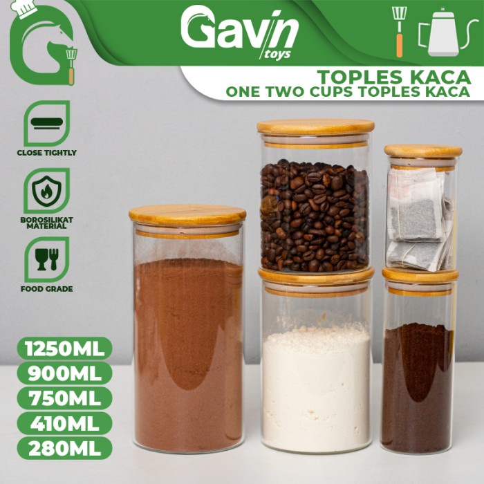 Toples Kaca Kedap Udara Jar Kaca Tutup Kayu Toples Kue Kering Kaca