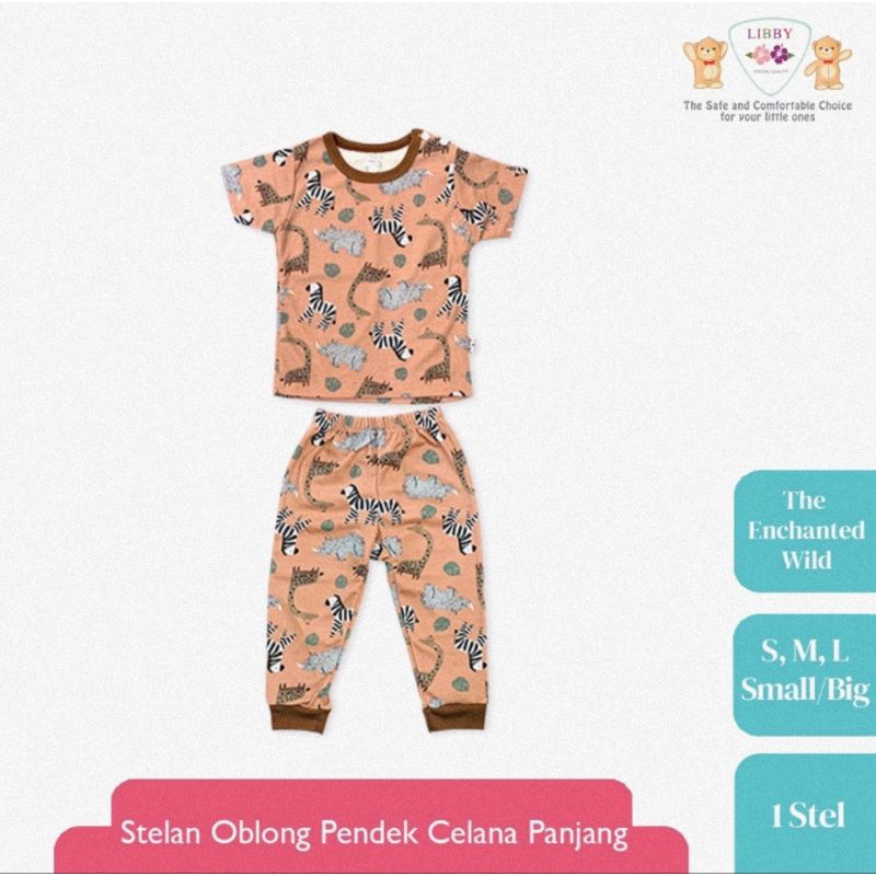 Libby Setelan Oblong Lengan Pendek Celana Panjang Kancing Pundak Motif Enchanted Wild