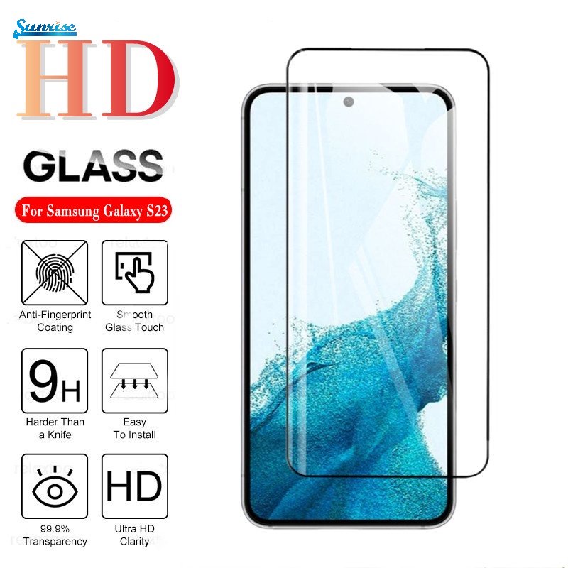 Pelindung Layar Tempered Glass Full Cover HD Anti Gores / Gelembung Untuk Samsung Galaxy S23 / S23 Plus