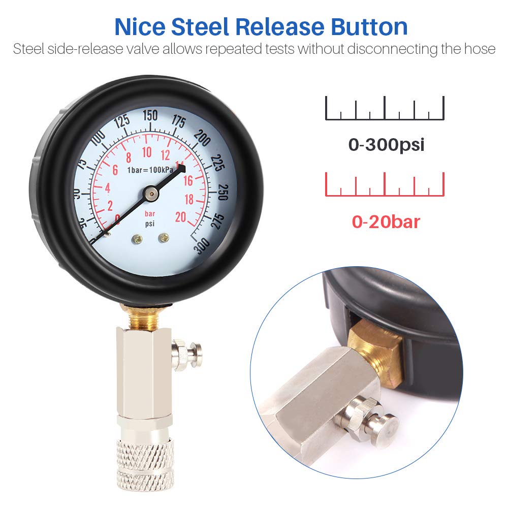 8Pcs / Set Tester Kompresi Silinder Mesin Mobil Alat Cylinder Compression Tes Kebocoran Kompresi Pengukur Tekanan Gas Mesin