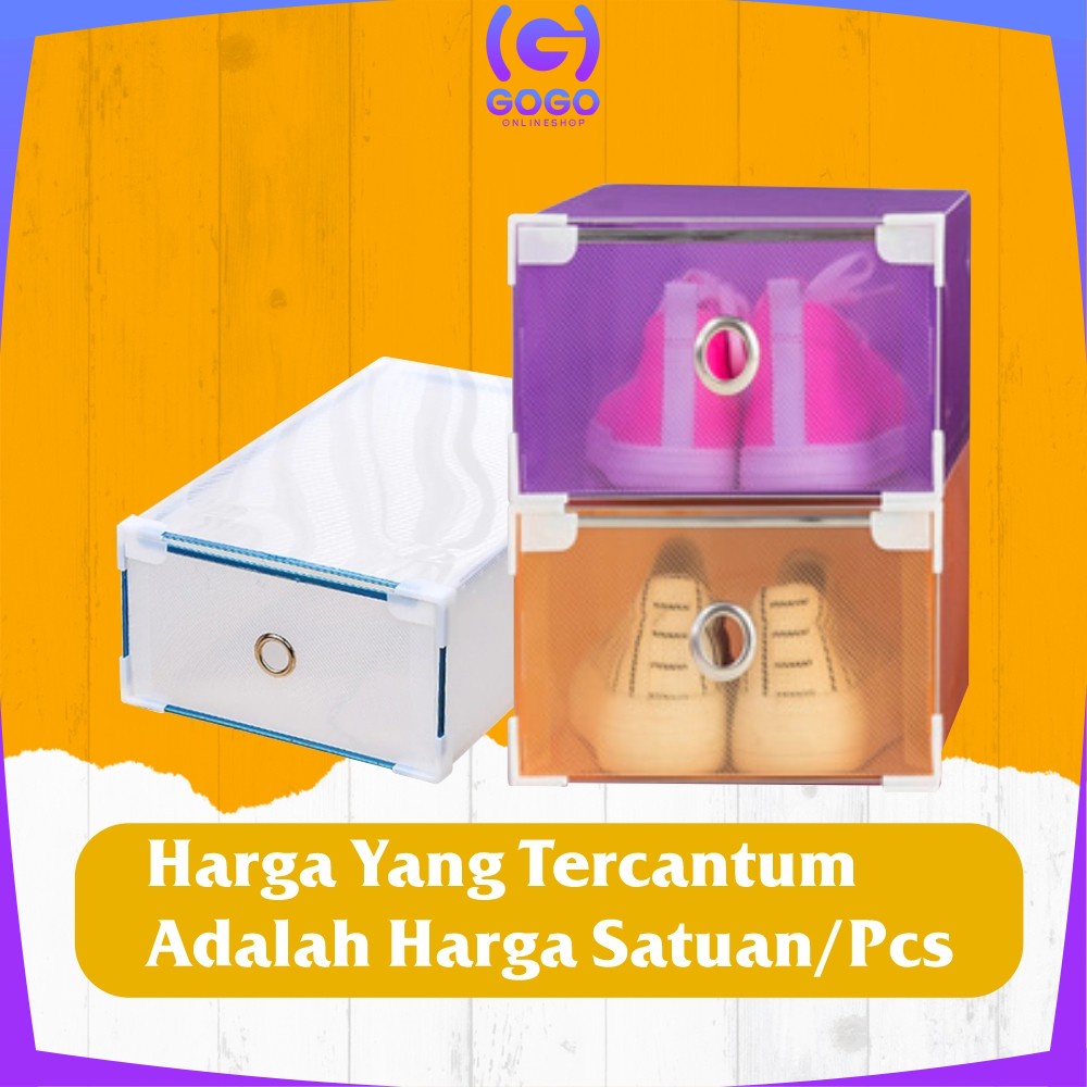 GOGO-C598 Kotak Sepatu Lipat Transparan Tebal Serbaguna Dengan List Besi / Kotak Penyimpanan Spatu Multifungsi Shoe Box Rak Susun