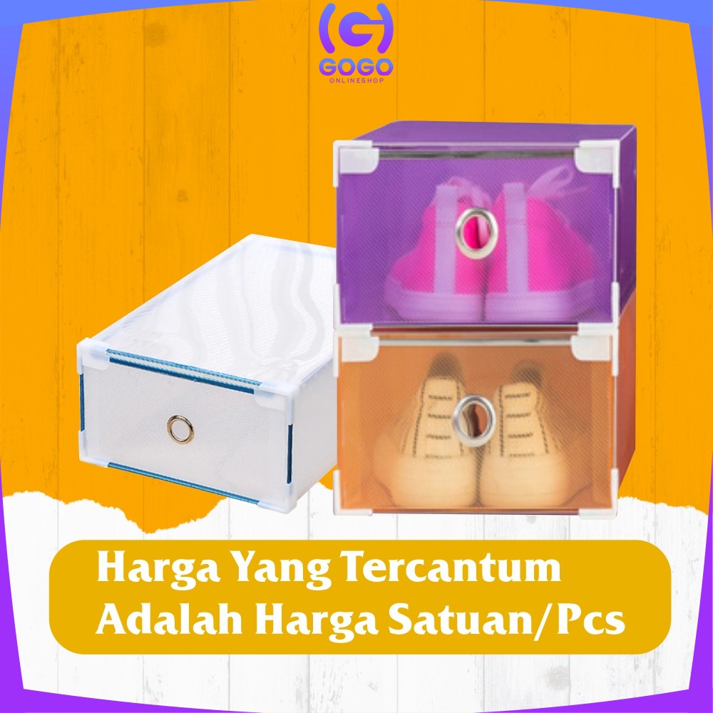 GOGO-C598 Kotak Sepatu Lipat Transparan Tebal Serbaguna Dengan List Besi / Kotak Penyimpanan Spatu Multifungsi Shoe Box Rak Susun