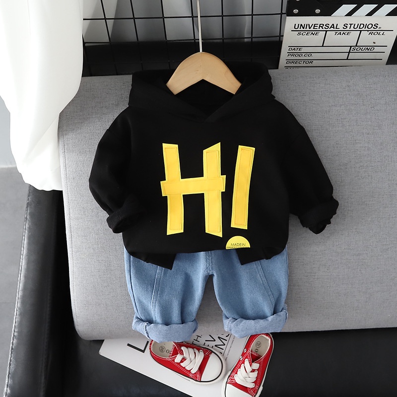 Setelan Anak Laki Laki ASHTON Pakaian Set 2pcs Hoodie Sweater dan Celana Jeans Panjang Anak  Import