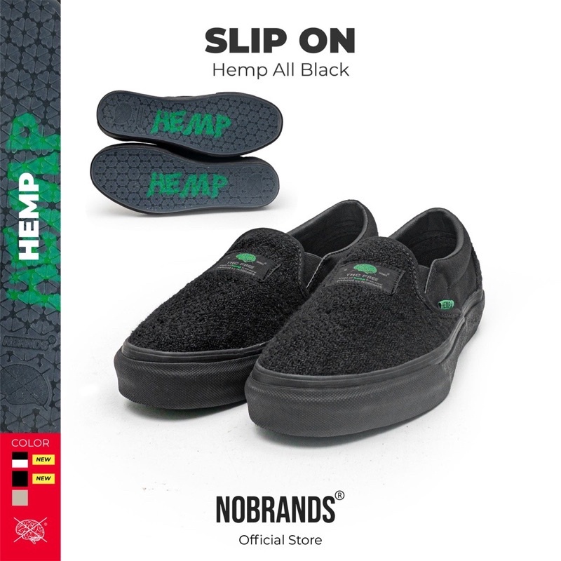 NOBRANDS SELOP HEMP ALL BLACK ORIGINAL SEPATU NOBRAND FOOTWEAR SLIP ON HEMP THC FULL BLACK