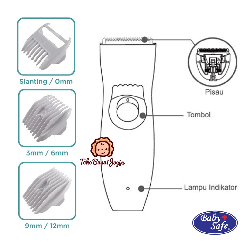 Hair Trimmer Baby Safe Alat Cukur Pencukur Rambut Bayi Anti Iritasi Mulai 3m+ 3m HT001 Pemangkas Pangkas
