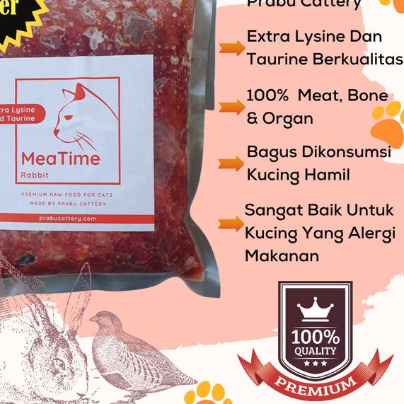 Meatime Rabbit, Makanan Kucing, Rawfood, Daging Kelinci Puyuh Giling