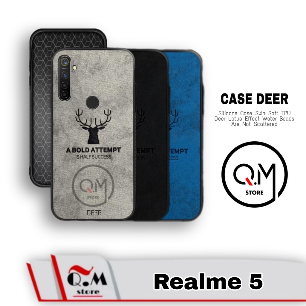 Case Realme 5 Softcase Deer Pelindung Back Cover High Quality Bermotif  Cloth Rusa Jens