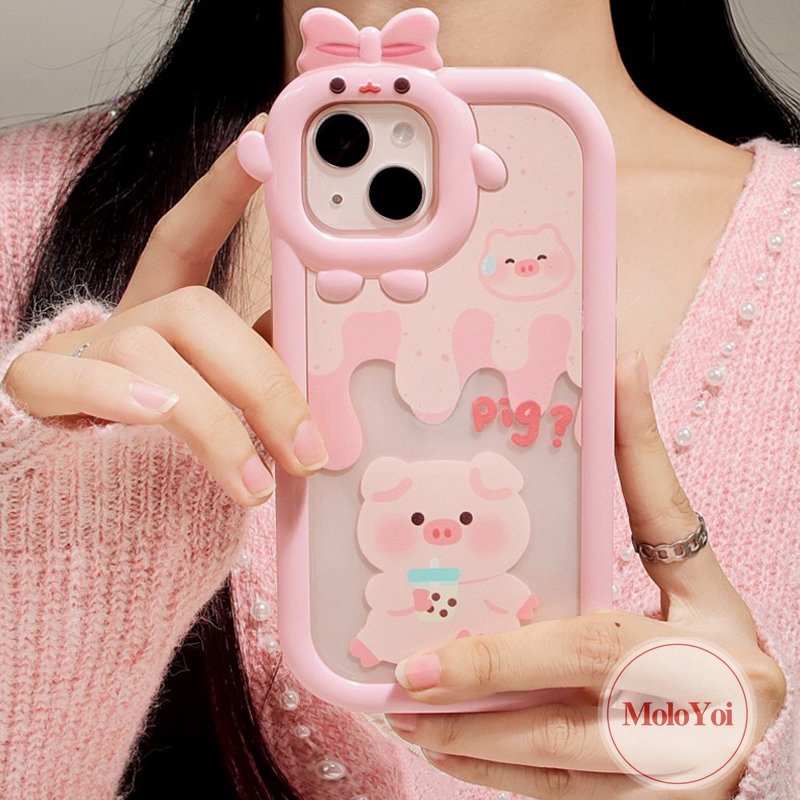 Soft Case Tpu Motif Kartun Milk Tea Pig 3D Untuk iPhone 11 6Plus 7Plus 13 12 14 Pro Max XR 6 7 8 6s 14 Plus X XS Max SE 2020