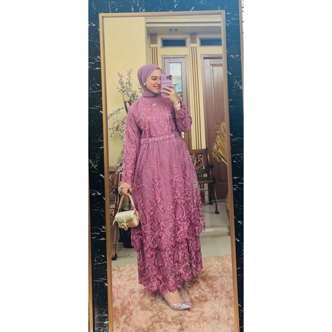 GAMIS BRUKAT KEBAYA TILE MAXY DRESS WANITA MUSLIM NURHALIZA DRESS GAMIS JUMBO TERBARU / Gamis Pesta 