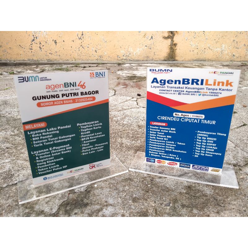 

PAPAN INFO AGEN BRILINK dan AGEN BNI AKRILIK 15X20 TEBAL