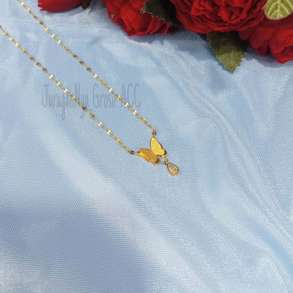 KALUNG TITANIUM BUTTERFLY GRITER PERMATA MEWAH ANTI KARAT&amp;ANTI LUNTUR