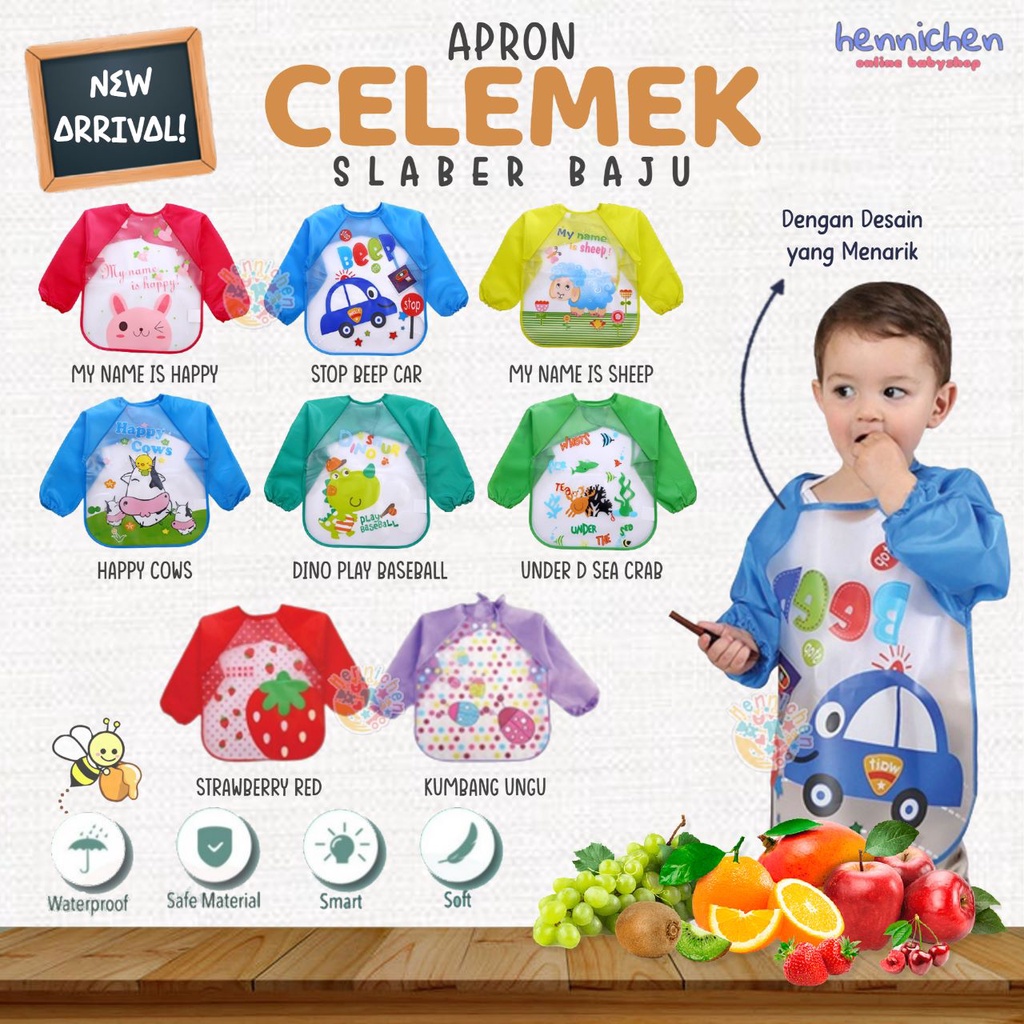 Apron Celemek Premium Tahan Air BIB Slaber Baju / Jaket Slabber Karakter Hewan Lucu Import