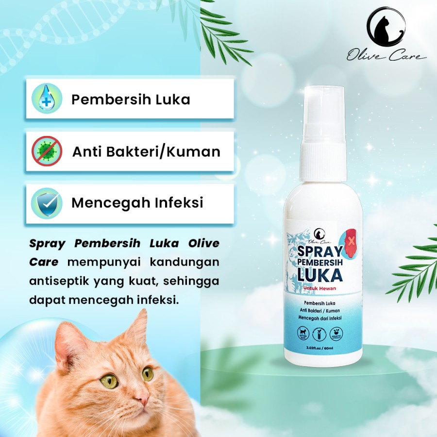 OLIVE CARE Spray Kucing PEMBERSIH LUKA untuk Kulit Luka Basah &amp; Kering, Luka Berdarah, Koreng dan Cegah Infeksi