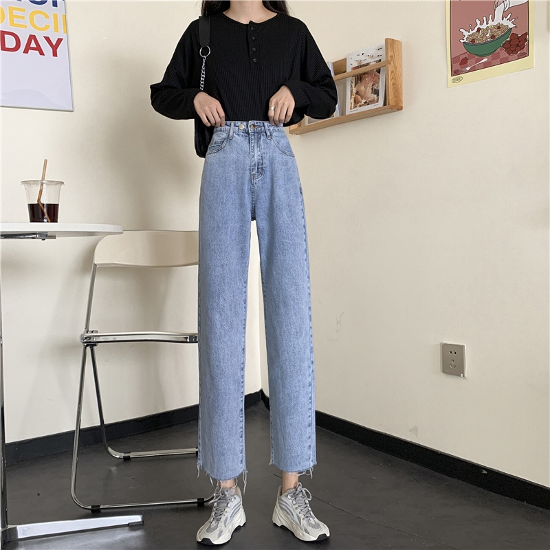 Rawis Highwaist Straight Celana Jeans Wanita Dua tombol / Good Sister Jeans