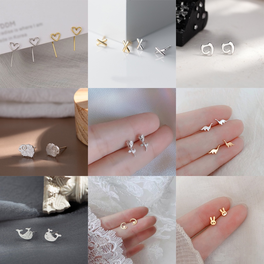 Anting S925 Silver Bentuk Bulan Bintang Butterfly Dan Hati Gaya Korea Untuk Wanita
