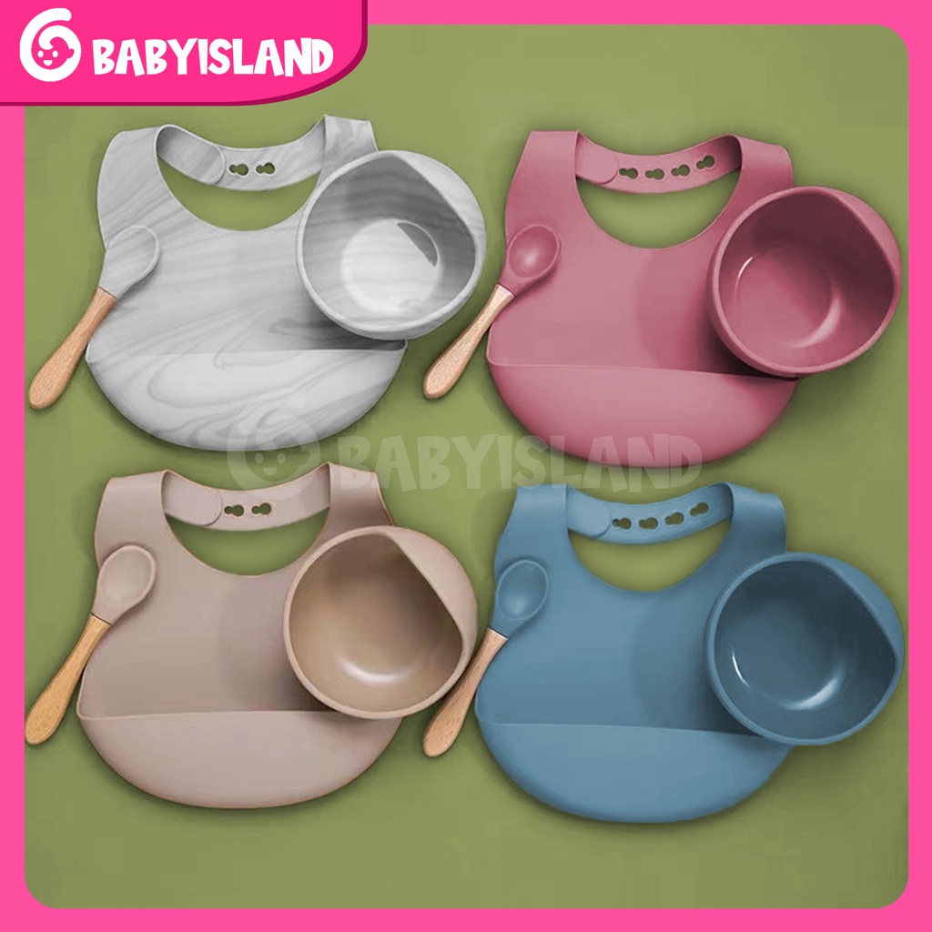 PREMIUM SILICONE BOWL BPA Free Waterproof Peralatan Tempat Makan Bayi Anak-anak Silikon Bib Mangkok Sendok Piring Garpu