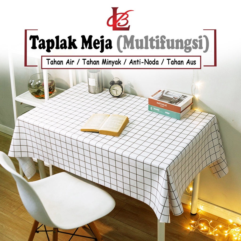 Taplak Meja Makan PEVA Tebal Premium Persegi Panjang Size 152x120cm Motif Kotak Anti Air Perlengkapan Dekorasi Ruang Makan Rumah Tangga Import - D10-3C - Comforthomes