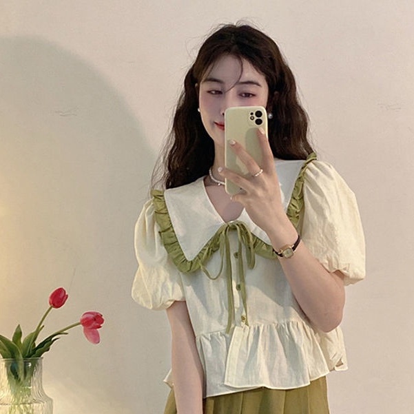 Baju Atasan Wanita Kekinian Korean Style Lucu Casual Lengan Pendek Top