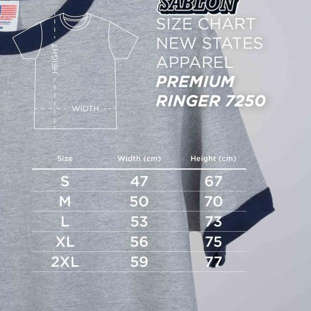 Kaos polos NSA 7250 Premium Cotton Ringer Tee size S M L XL murah