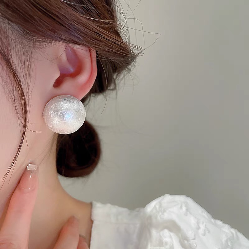 Anting 925 Silver Needle Akrilik Bentuk Bulat Gaya Perancis Untuk Wanita