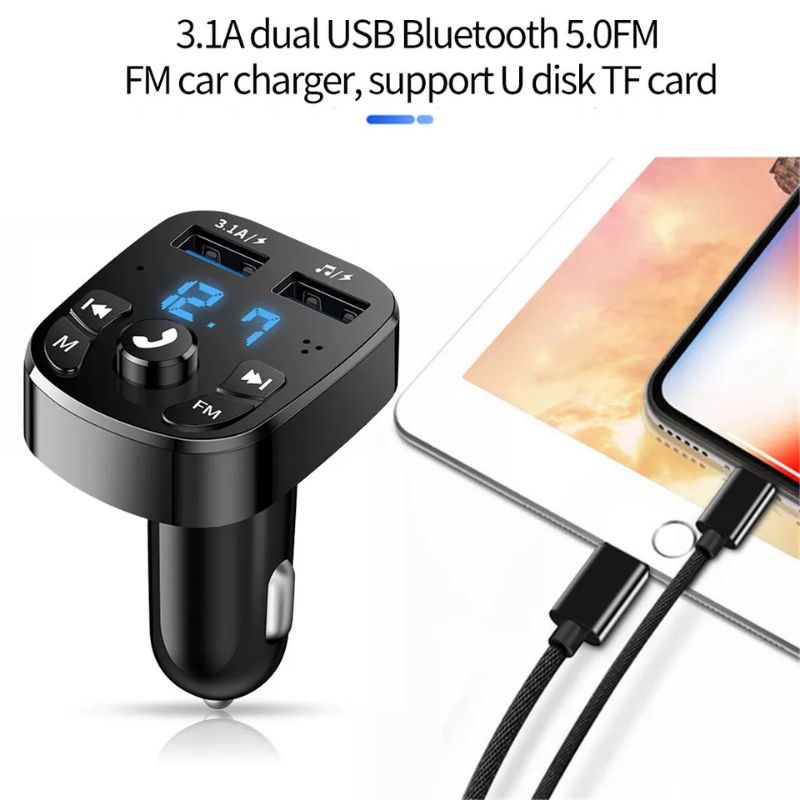 Charger mobil modulator bluetooth wireless musik Digital Voltmeter 2 Port USB Transmitter Chasan Car Audio FM