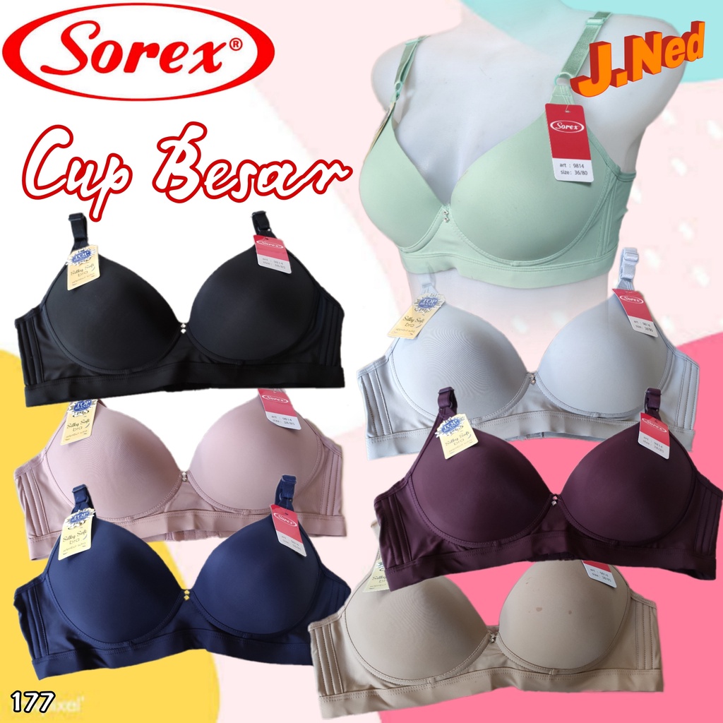 J177 Sorex Silky Soft Bra Busa Tanpa Kawat Cup B Tiga Pengait Size 36 - 42