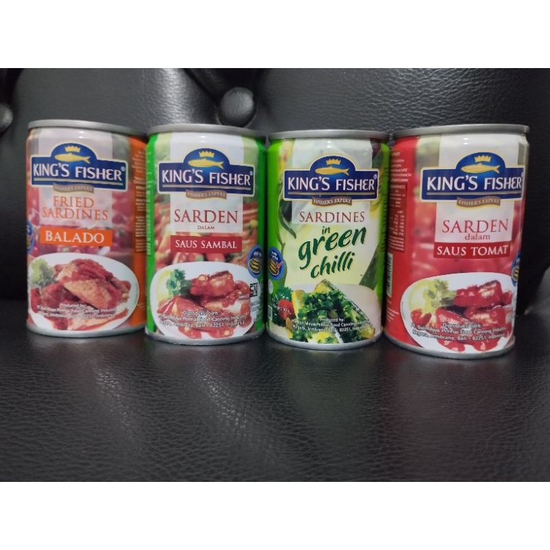 Ikan canned sarden sardines kaleng kalengan dalam saus sambal tomat balado cabe cabai hijau green chili tomato sauce King's Fisher 155 gram Halal MUI SNI