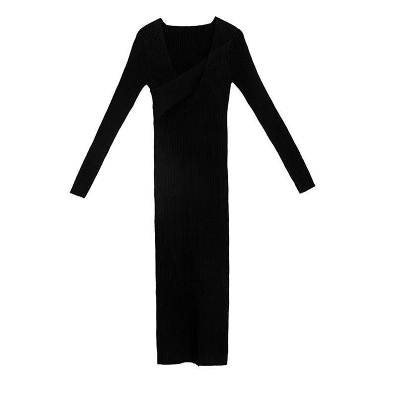 Musim gugur dan musim dingin baru rajutan inner bottoming dress in mahasiswa versi Korea dari net merah mid-length over-the-knee sweater rok