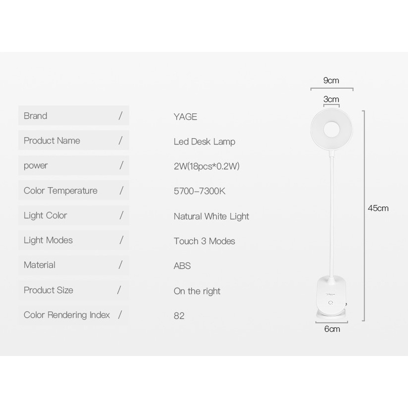 Yage Lampu Meja Belajar LED Clip Circle Design 5700-7300K - YG-T102 - White