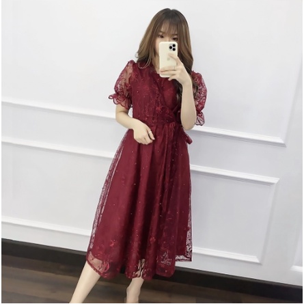 Baju Dress Pesta Livina Wanita Dewasa Korean Style Jumbo Gaun Kondangan Polos Modern Mewah Elegan An