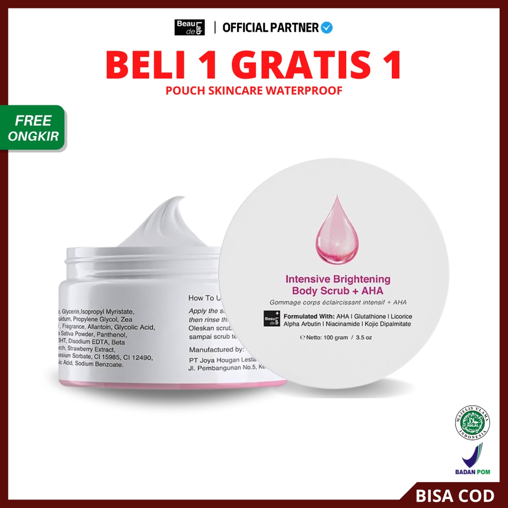 [ Agen Resmi ] Beaudelab Intensive Brightening Body Scrub + AHA | Pemutih Kulit Badan Instan Cepat Original BPOM