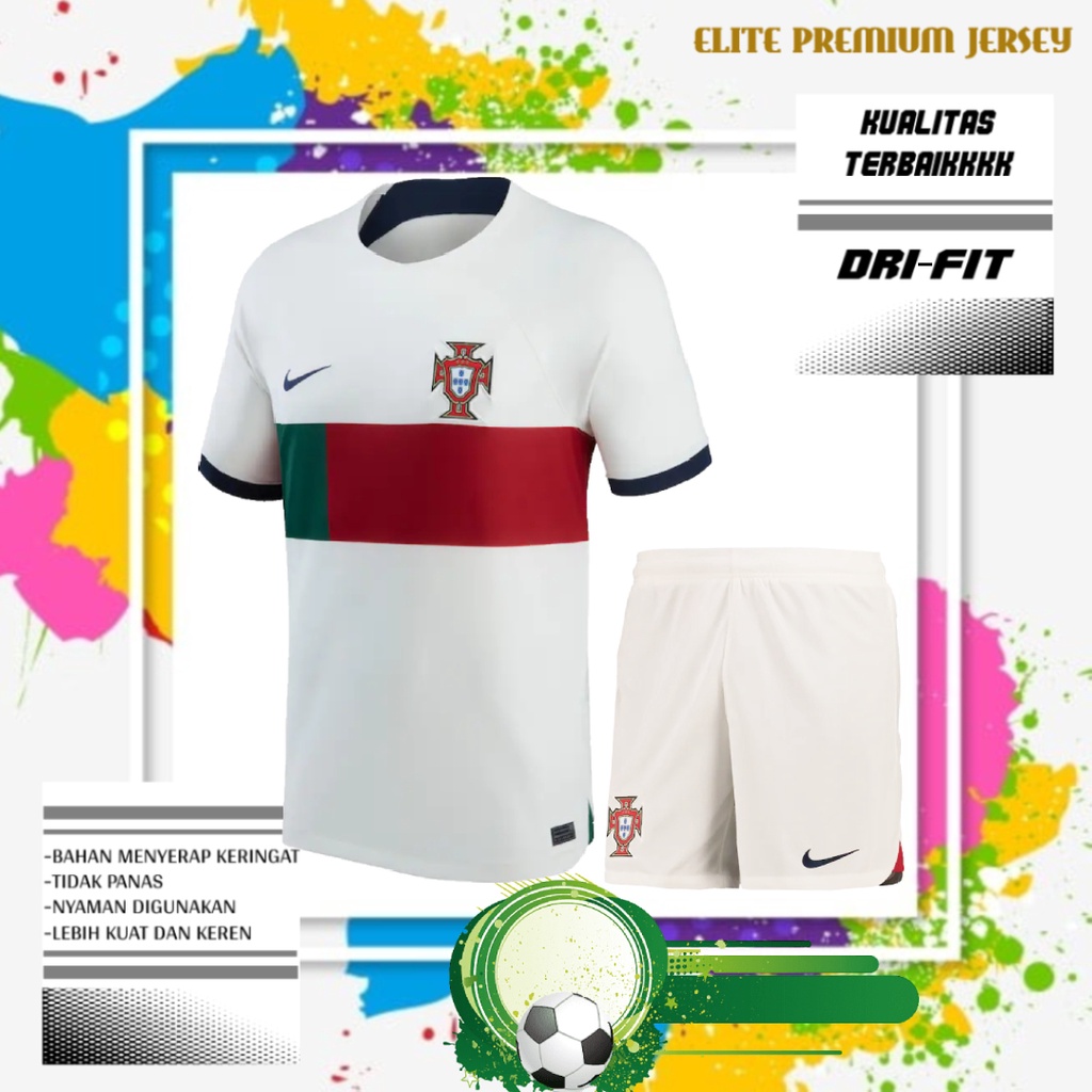 SETELAN JERSEY & CELANA PORTUGAL AWAY WORLD CUP 2022/2023 GRADE ORI | FULL SET BAJU SEPAK BOLA PIALA