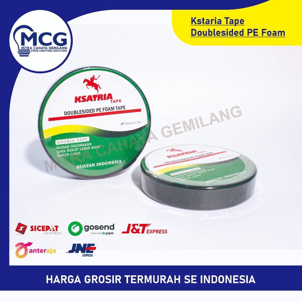 

Lakban PE Foam Tape Green / Double Tape Busa Hitam KSATRIA Tape 24mm x 5 meter