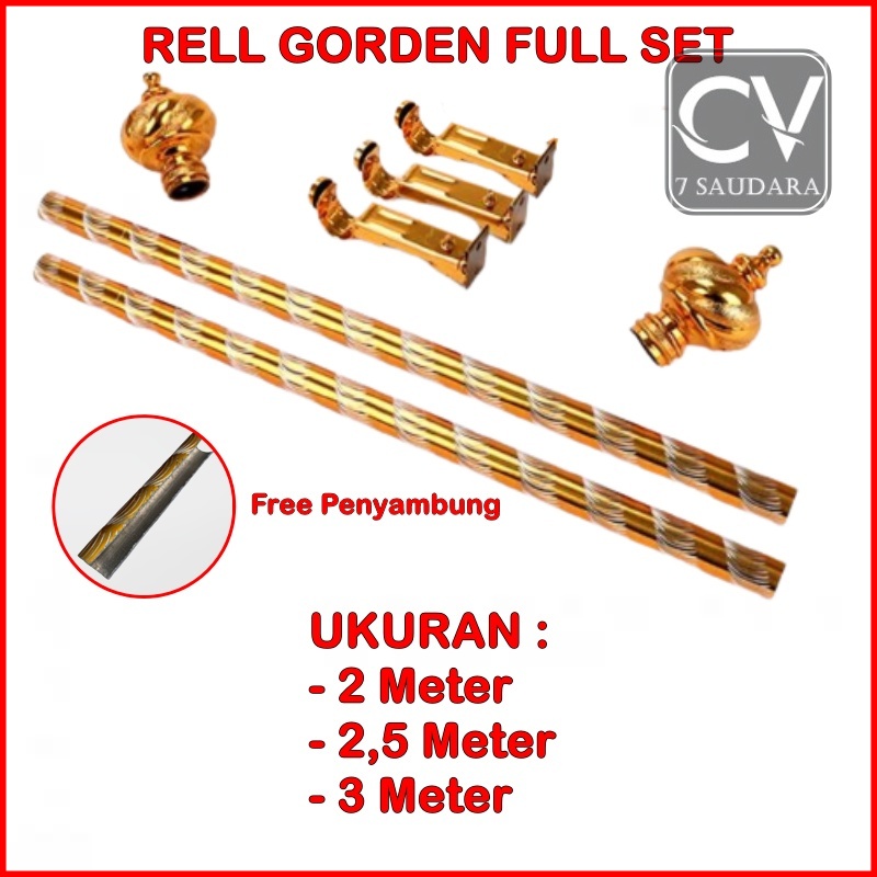 (FULL SET) 150-300cm Rell Gorden Minimalis Rollet Tirai Ulir Rel Gordyn Rell Besi Korden Tiang Horde