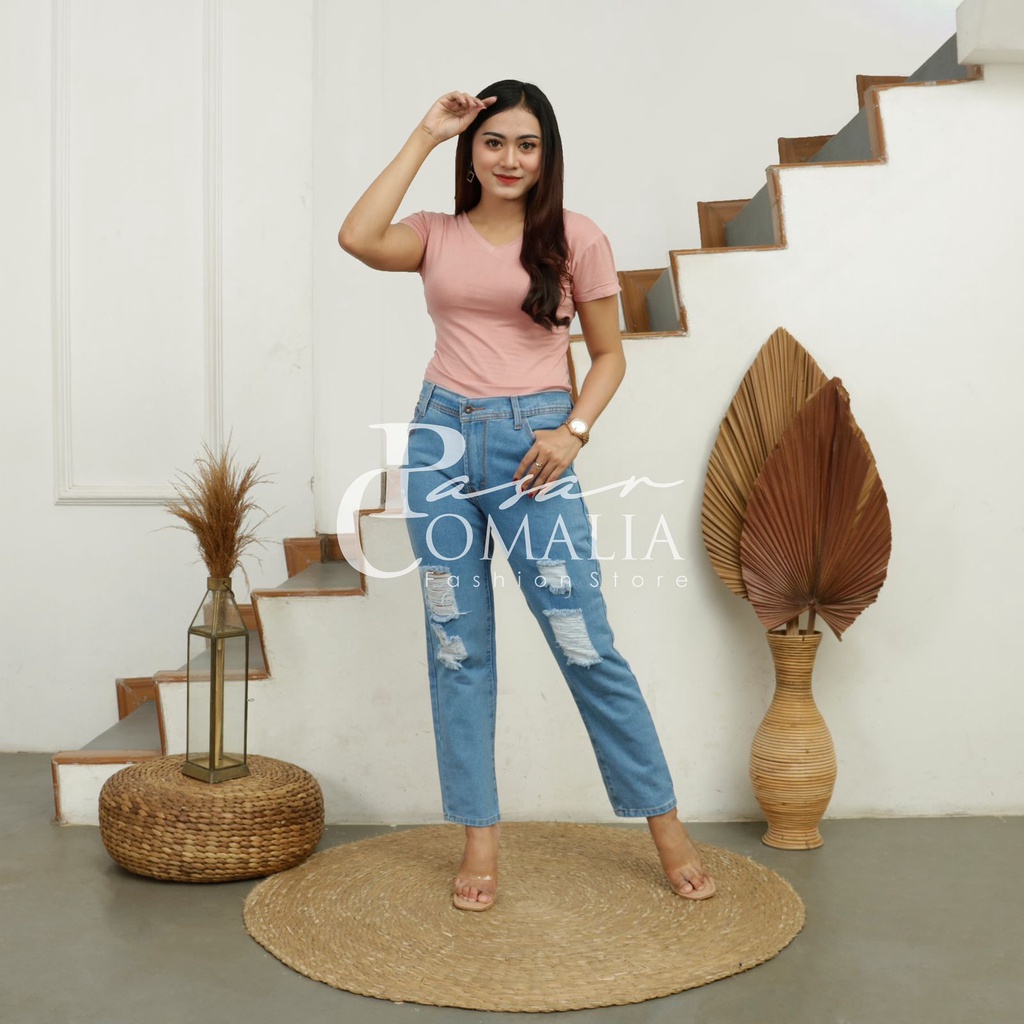 CELANA BOYFRIEND JEANS WANITA HIGHWAIST BELT