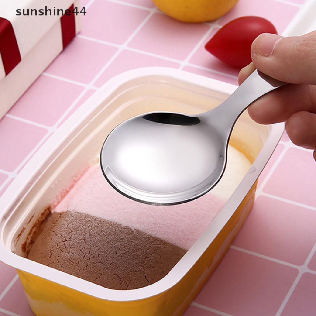 Sunshine Sendok Es Krim / Teh / Kopi Bahan Stainless Steel Dengan Gagang Pendek Untuk Anak