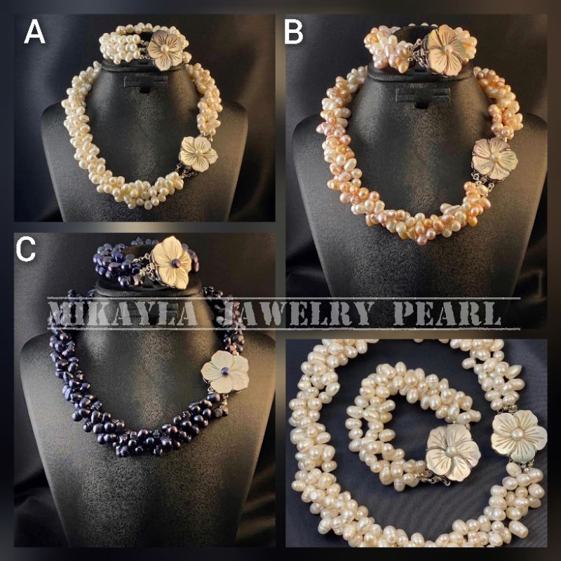 Perhiasan mutiara asli lombok|Set kalung gelang mutiara |Kalung pesta mutiara lombok|Kalung lilit mu