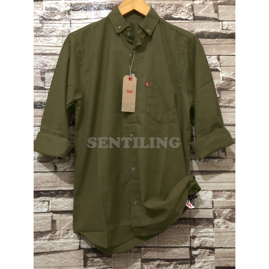 Terwuwu kemeja panjang pria cowok gatlemen cowok biru navy dongker polos formal kantor hem baju kemeja pria lengan panjang distro kasual santai casual katun dinas pns kerja putih merah marun kuning hitam premium pria cowok laki laki terlaris murah-Panjang Army