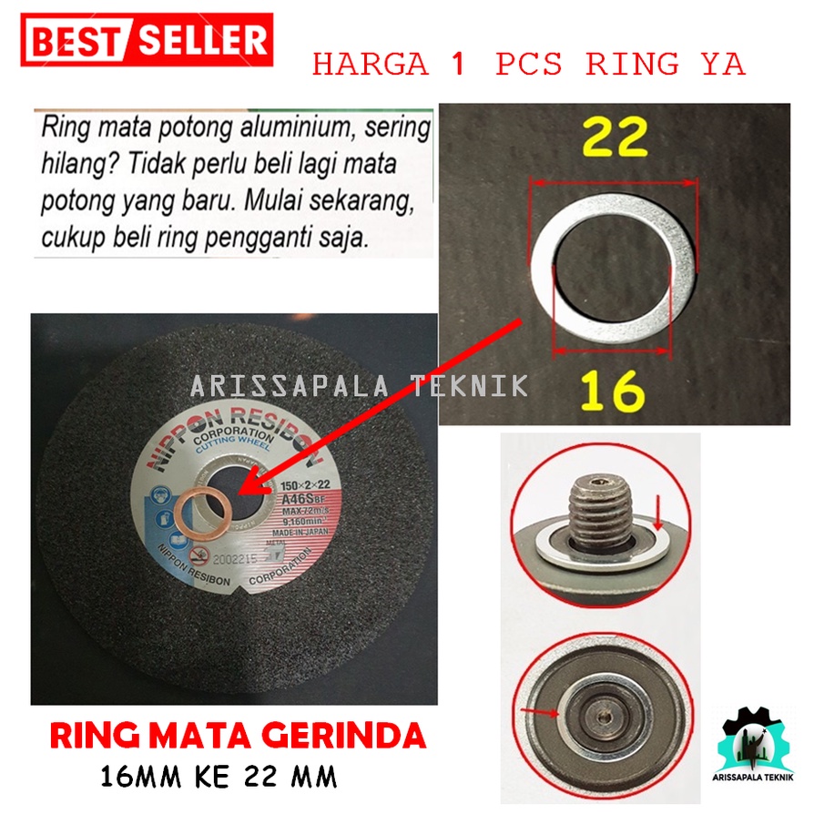 RING MATA GERINDA 16MM KONVERSI KE 22MM RING BATU POTONG BESI 16 MM KE 22 MM