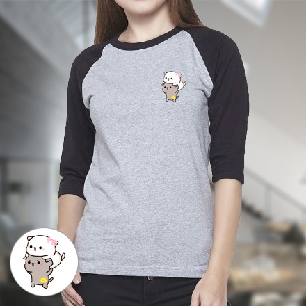 Atasan Wanita Lengan 3/4 Logo Kucing Gendong Kucing Putih Lucu Gemes | Kaos Wanita | Baju Cewek