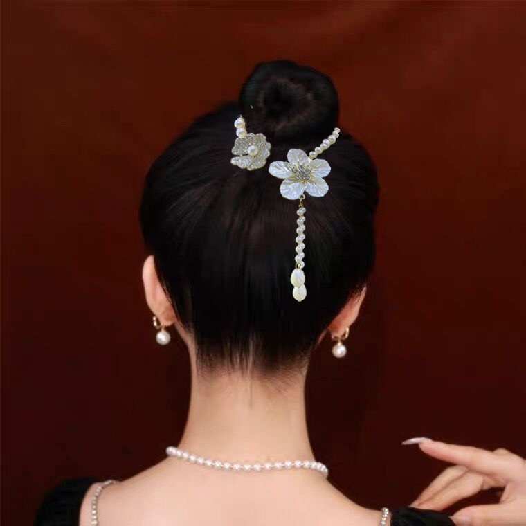 Jepit Rambut Ponytail Bahan Alloy Aksen Mutiara Dan Berlian Imitasi Untuk Wanita