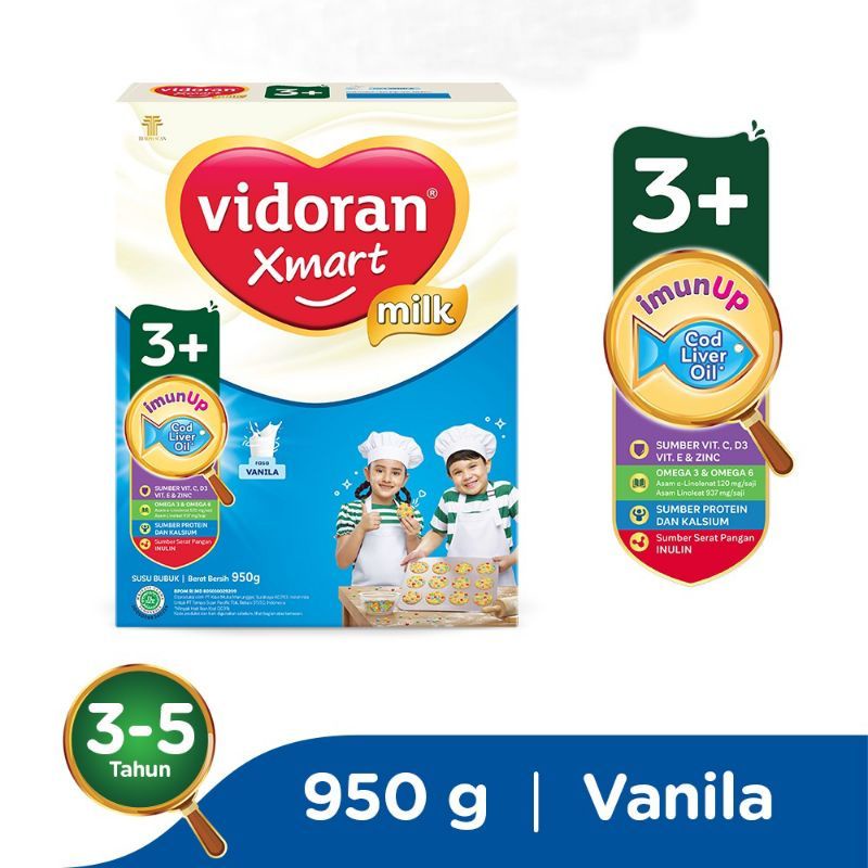 Vidoran Xmart 1+ / 3+ ImunUp Madu / Vanila 925gram / susu pertumbuhan usia 1 - 3 tahun / 3 - 5 tahun Murah