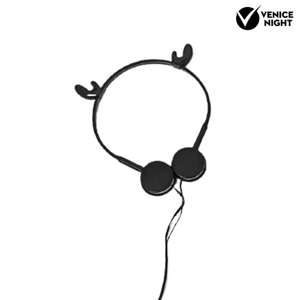 (VNEP) (Berkabel) Cute Cartoon Elk Shape Headphone Stereo Sport Headset dengan Mikrofon