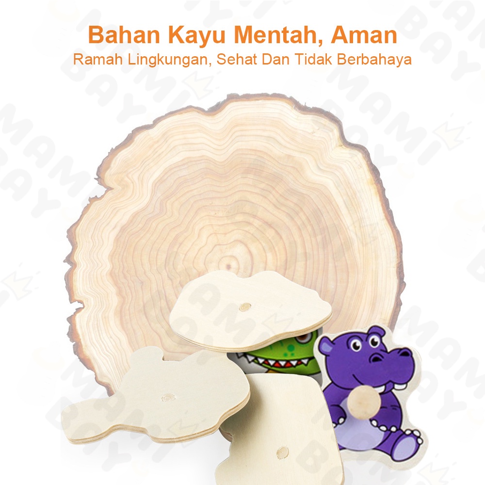 Mamibayi Mainan kayu edukasi anak/Puzzle Kayu Knob/123/ABC/Hewan