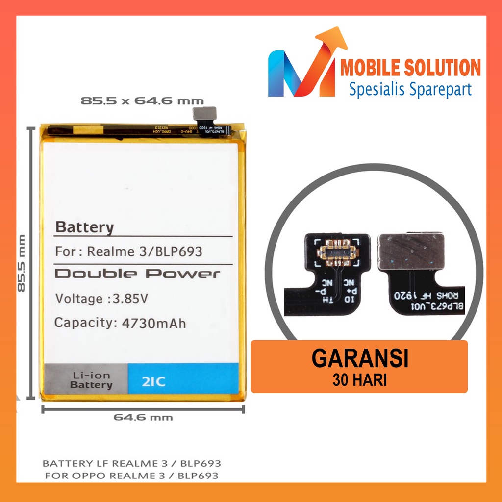 Grosir Baterai Realme 3 / Baterai Oppo BLP693 - Parts Kompatible Dengan Produk Oppo Garansi 1 Bulan + Packing
