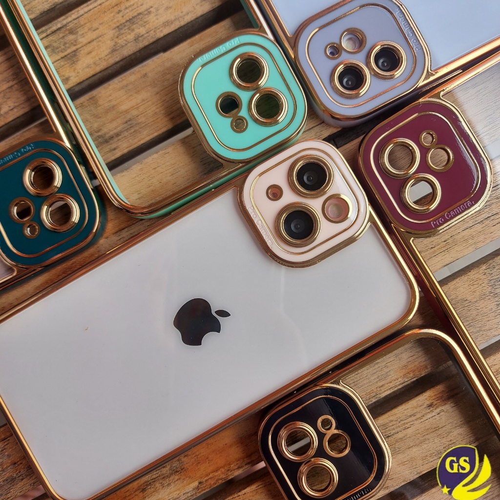 (1) Case IPHONE X XR XS MAX iPhone 11 11 Pro 11 PRO MAX PREMIUM BIG EYES MACARON CHROME TRANSPARANT SQUARE GOLD PLATING CAMPRO HYBIRD PROTECTION CAMERA PELINDUNG CAMERA