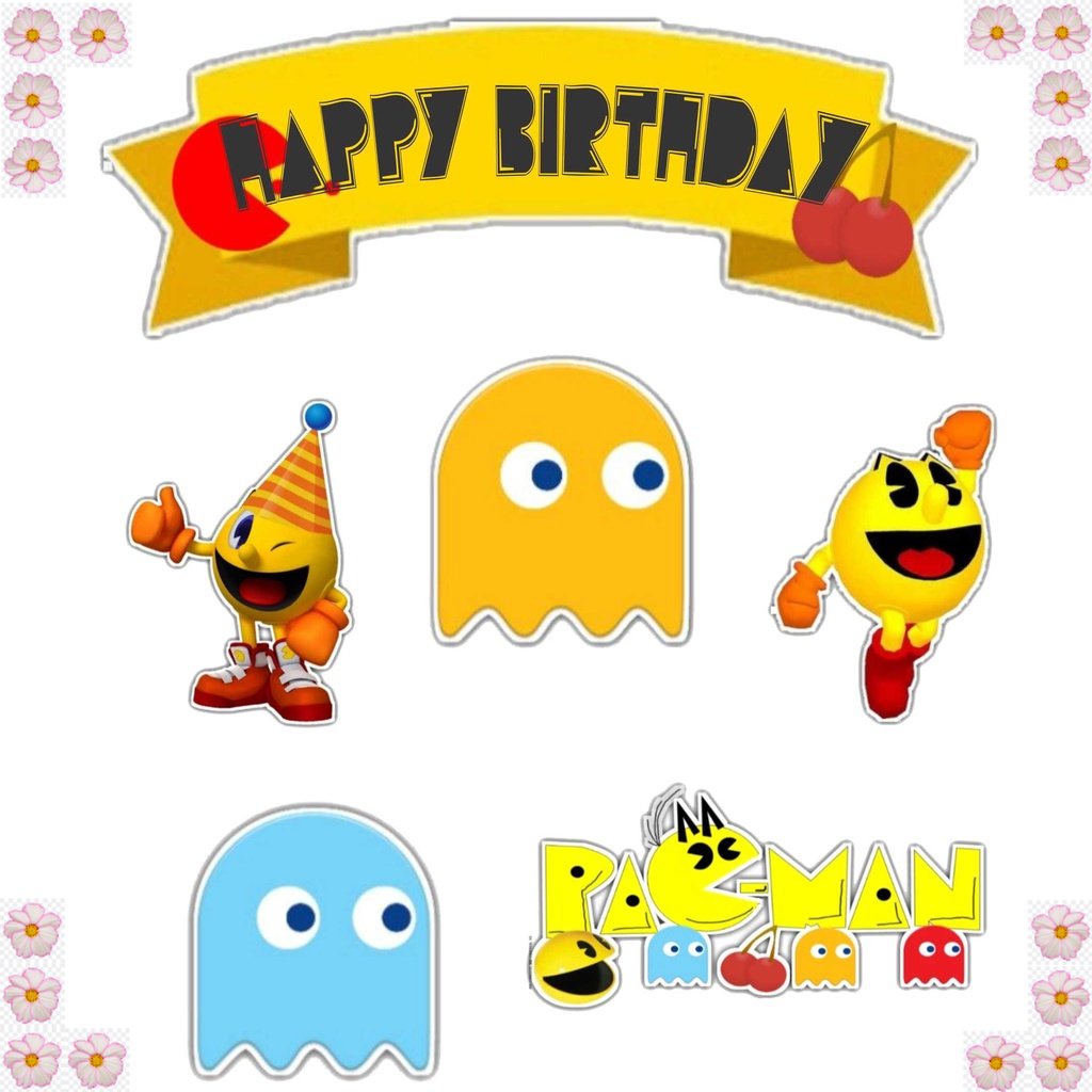

TOPPER CAKE ULANG TAHUN / HIASAN KUE CUSTOM PACMAN AENBAG TOPER KERTAS
