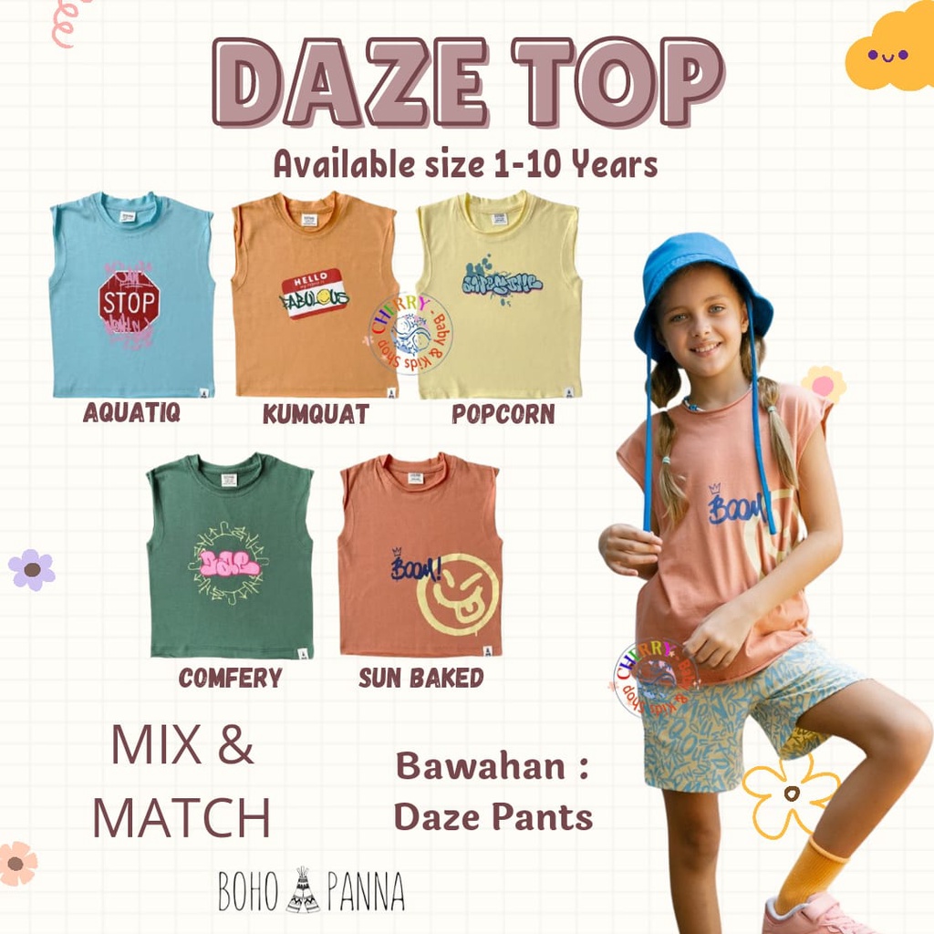 BOHOPANNA Daze Top 1-10 Tahun Singlet Print Daze Top Atasan Anak Unisex Kutung CBKS