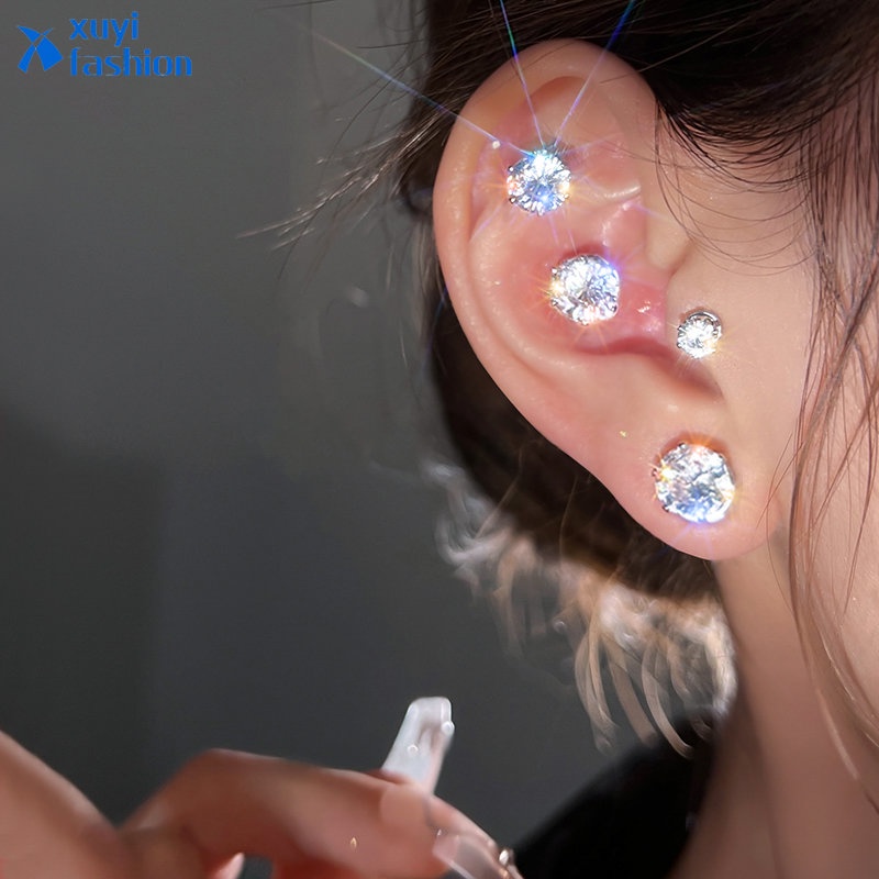 1pc Anting Klip Magnet Tanpa Tindik Hias Kristal Zircon Gaya Punk Untuk Pria / Wanita